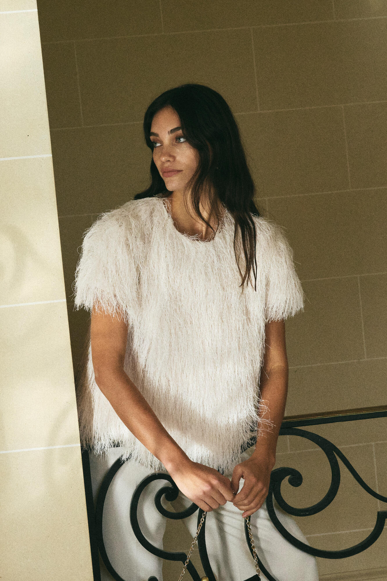 Brim Faux Fur t-shirt – Ecru